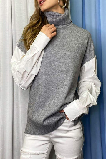 TURTLE NECK SWEATER SHIRT SLEEVE CASUAL TOP