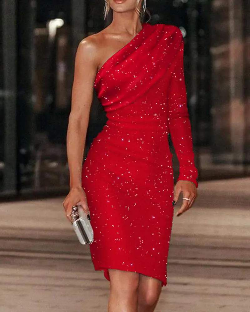 ONE SHOULDER GLITTER PARTY DRESS
