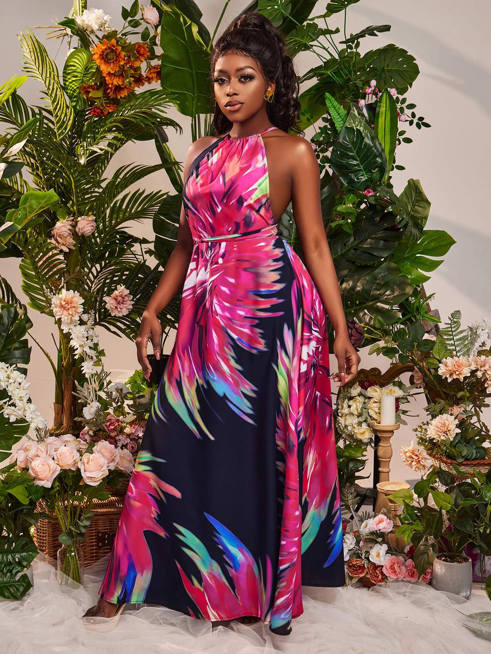 Halter Neck Long Dress for Outdoor Fun
