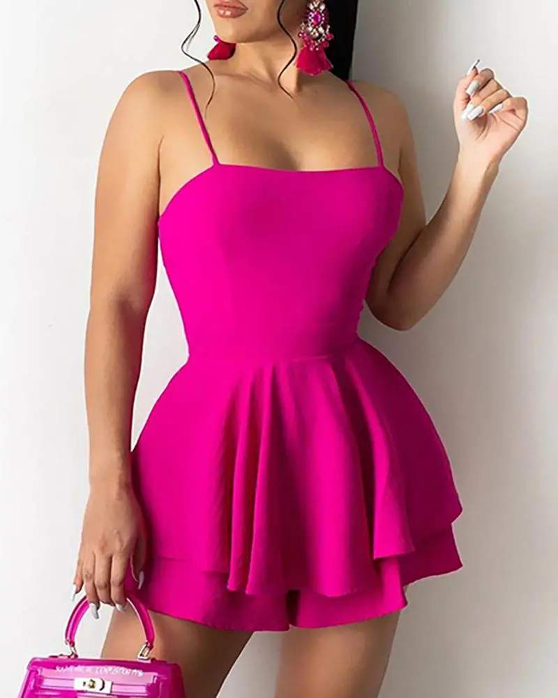 SPAGHETTI STRAP LAYERED RUCHED CASUAL DRESS