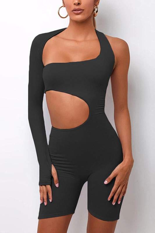 CUTOUT ONE SLEEVE ROMPERS