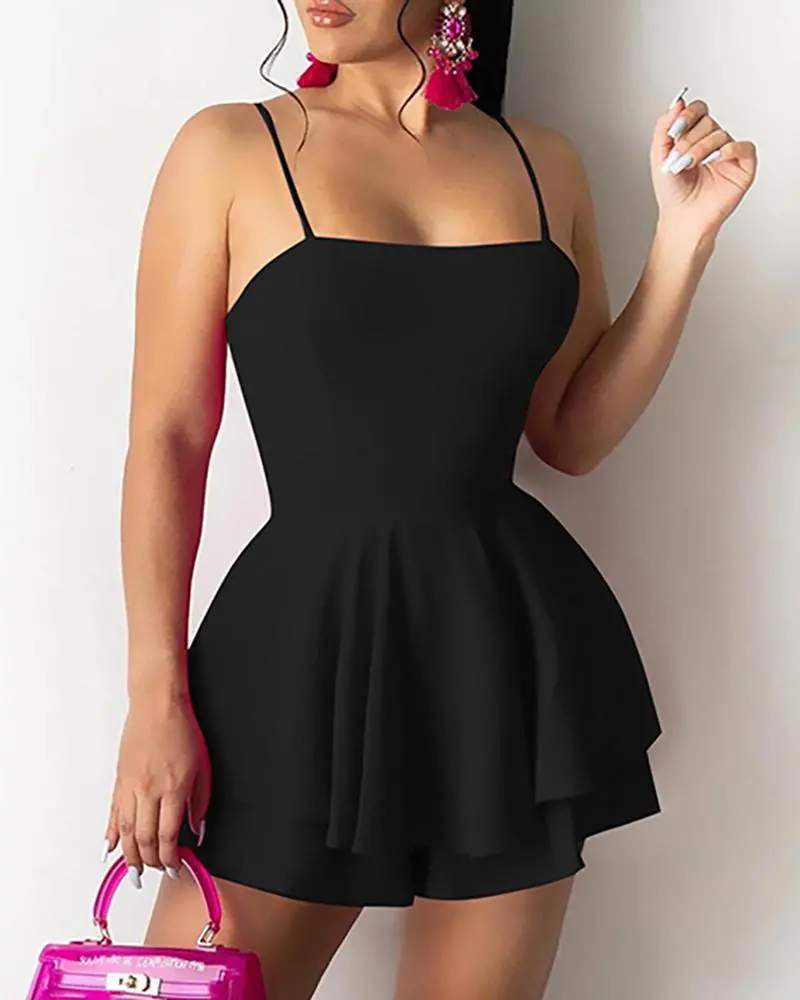 SPAGHETTI STRAP LAYERED RUCHED CASUAL DRESS