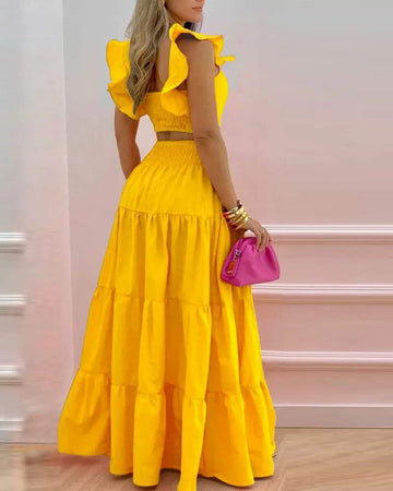 Maxi Dress with Ruffle Sleeves and Tiered Design