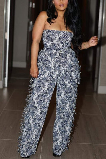 GRAPHIC TUBE TOP AND FRINGE PANTS SET