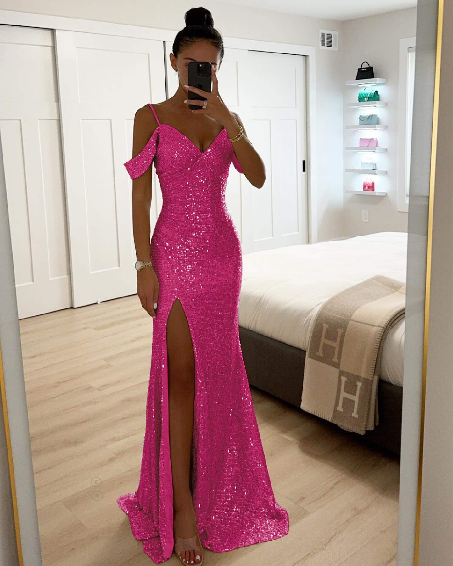 SPRING SLING SEQUIN SPLIT DRESS INS LEISURE LOOSE PARTY DRESS