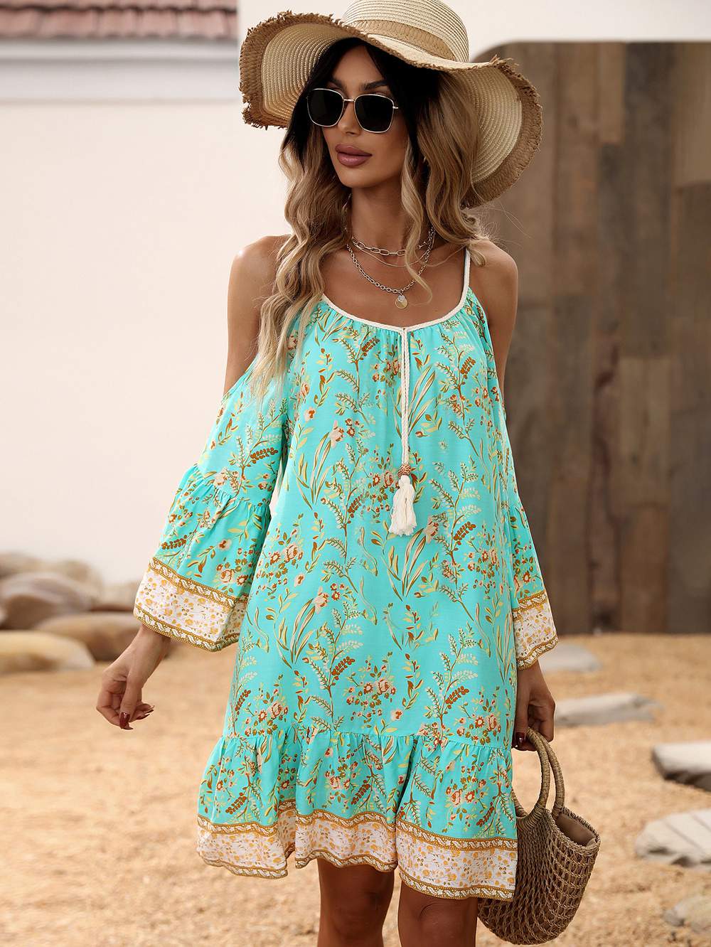 Lightweight Summer Dress with Cold Shoulders