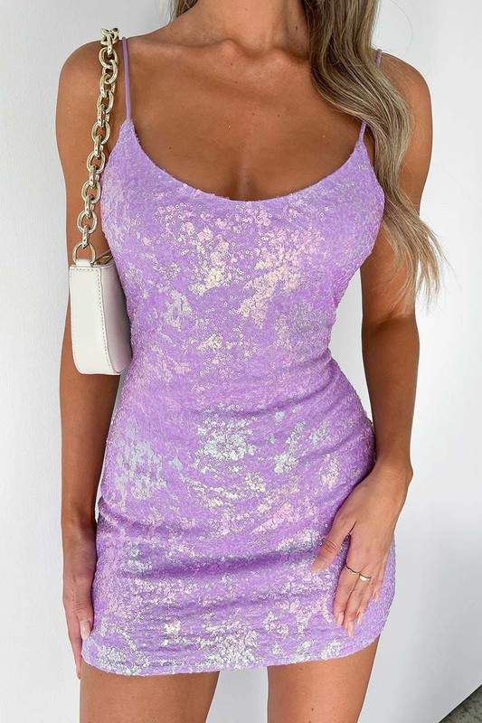 Lilac Sparkly Bodycon Dress for Parties