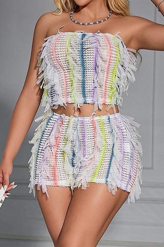 MESH STRIPES TUBE AND SHORTS SET