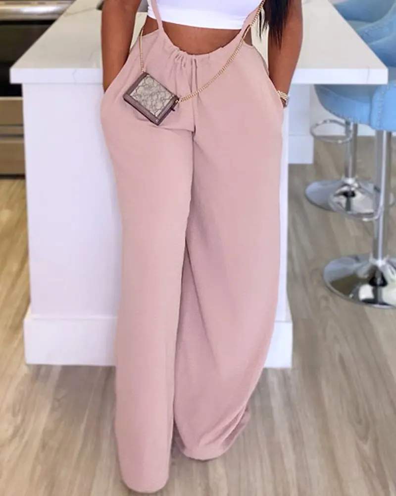 DRAWSTRING WIDE LEG SUSPENDER JUMPSUIT