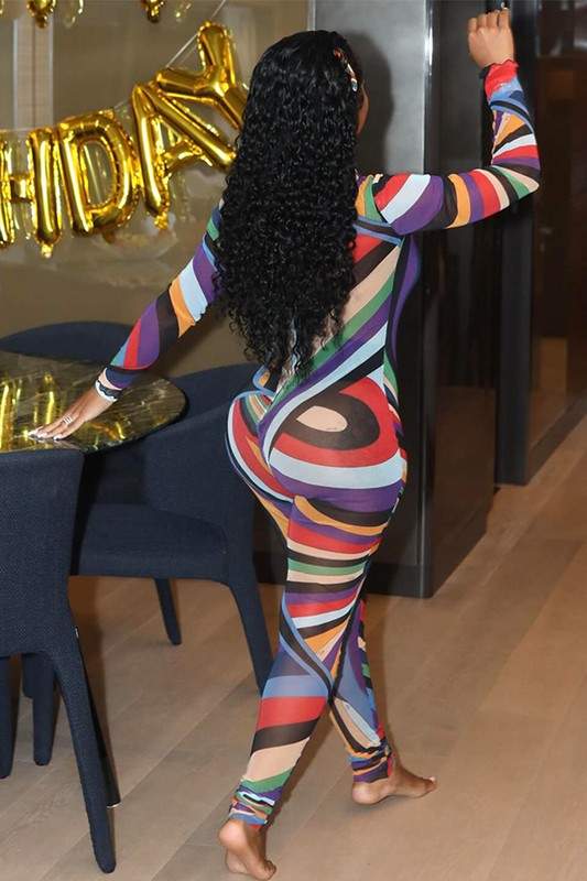 MESH GRAPHIC SHEER JUMPSUIT