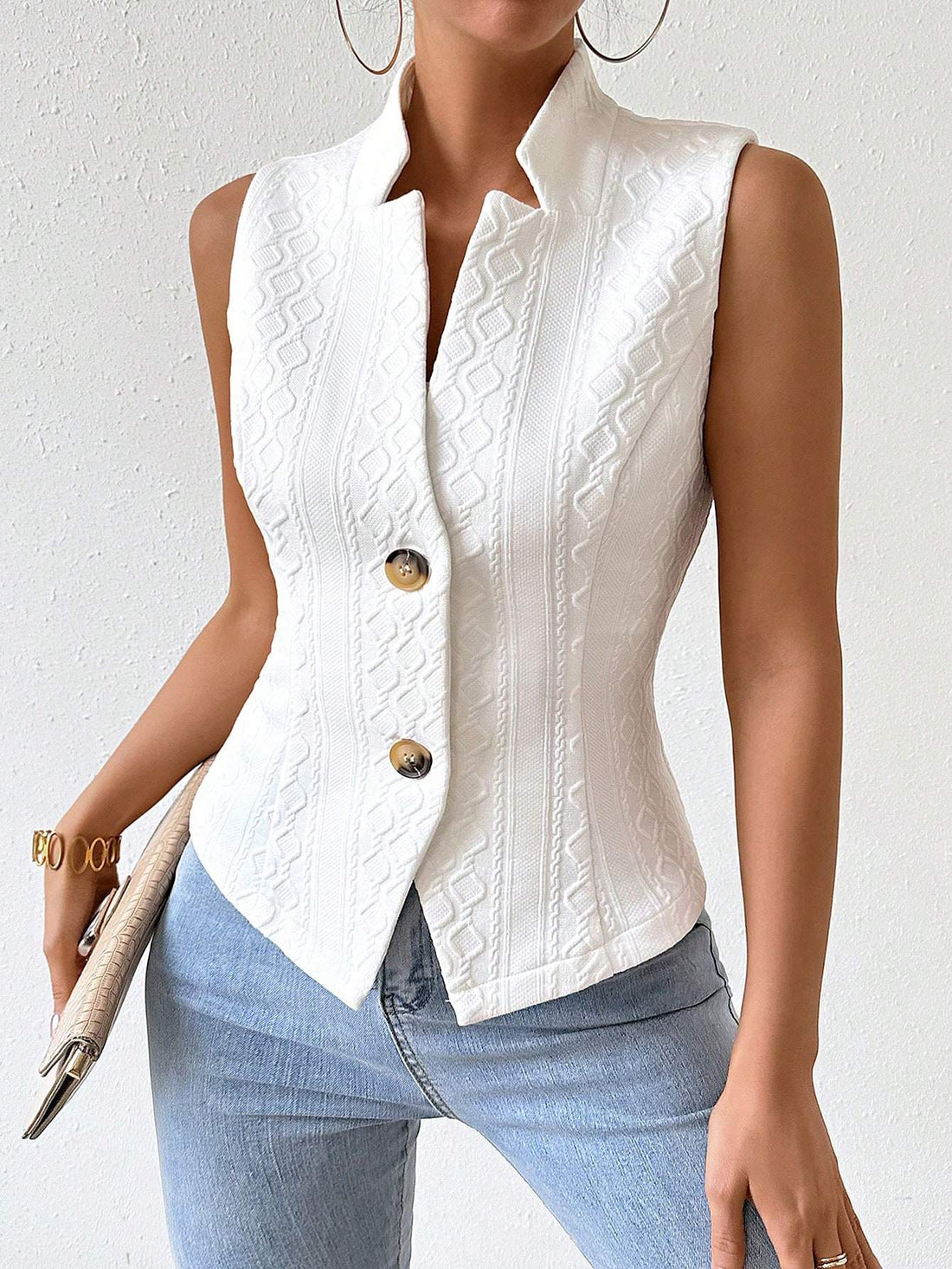 FRENCHY SOLID COLOR JACQUARD SUIT VEST JACKET