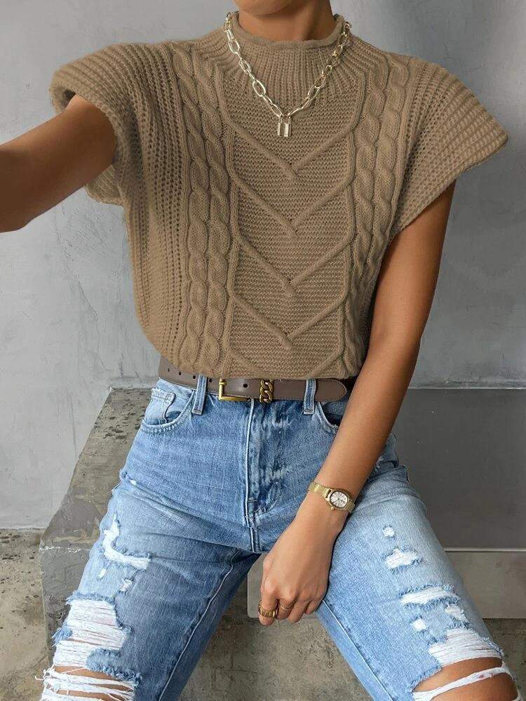 CUSTOM SPRING FASHION SWEATER OUTER WEAR TWIST HIGH COLLAR VEST WOMEN