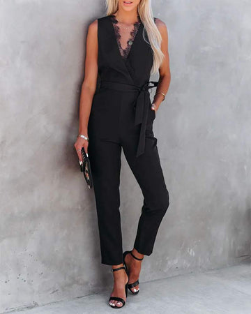 Lace Trimmed Black Jumpsuit for Elegant Occasions