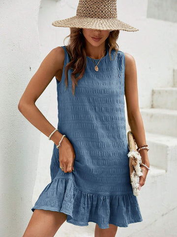 LUNE SLEEVELESS RUFFLED HEM DRESS