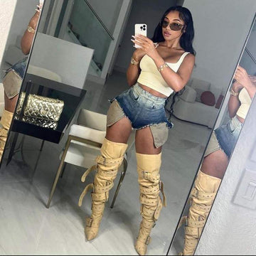 BLUE GRADIENT COLOR DESIGN DENIM SHORTS