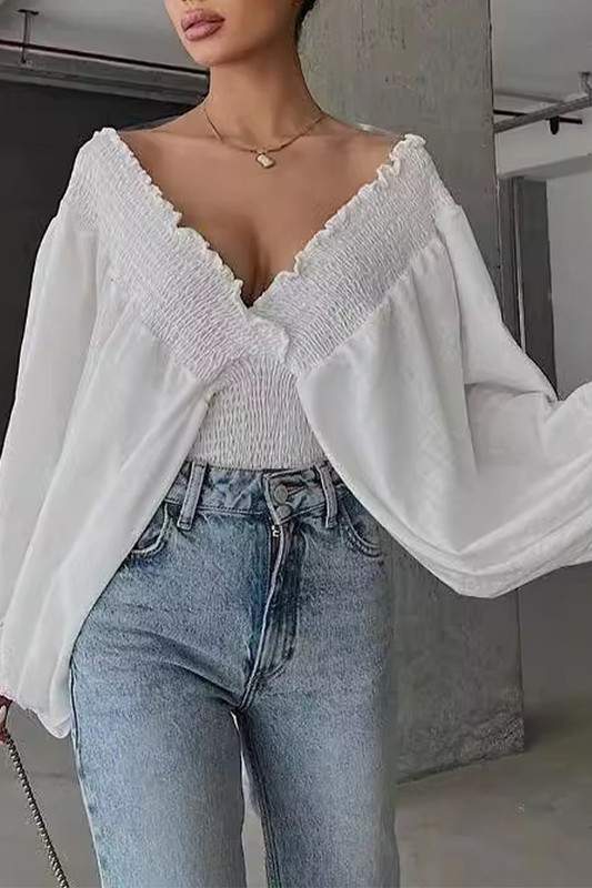 ROMANTIC FLAIR SMOCKED BLOUSE