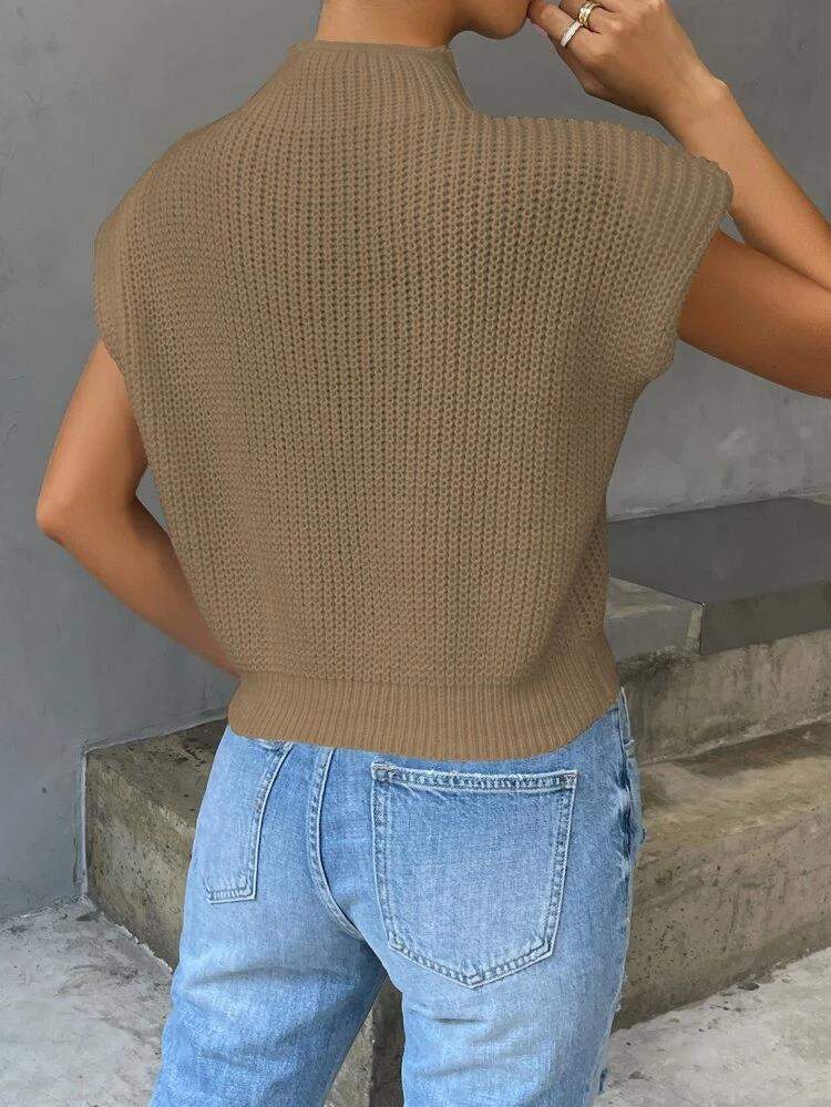 CUSTOM SPRING FASHION SWEATER OUTER WEAR TWIST HIGH COLLAR VEST WOMEN