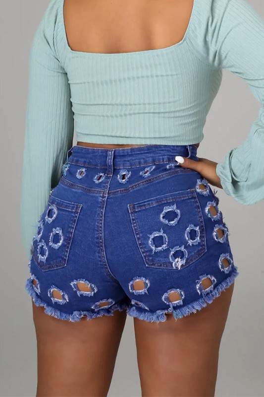 RIPPED CUTOUT DENIM SHORTS
