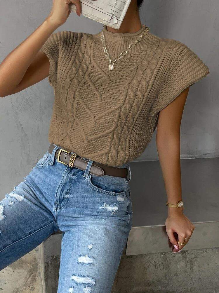 CUSTOM SPRING FASHION SWEATER OUTER WEAR TWIST HIGH COLLAR VEST WOMEN