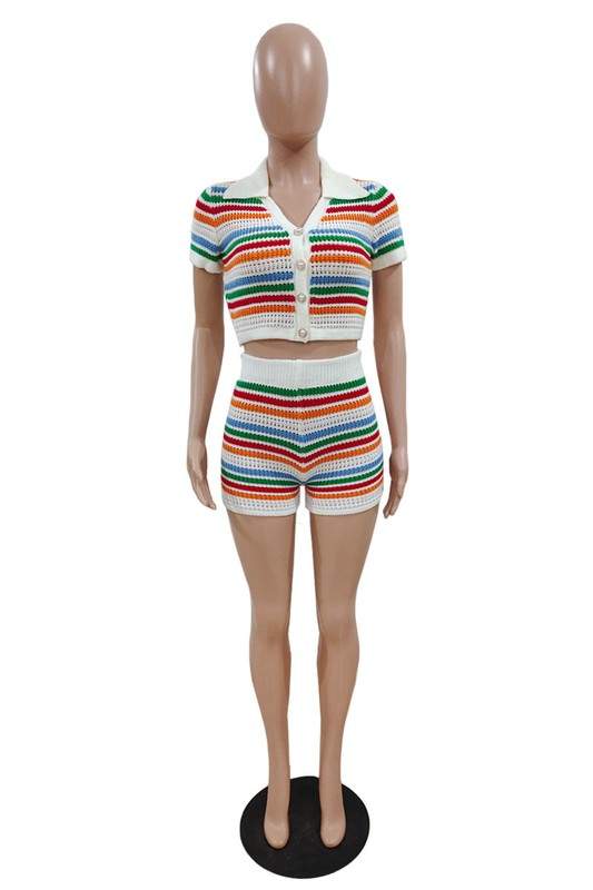CROCHET SHIRT AND SHORTS SET