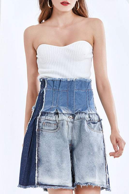 PATCHED DENIM SHORTS