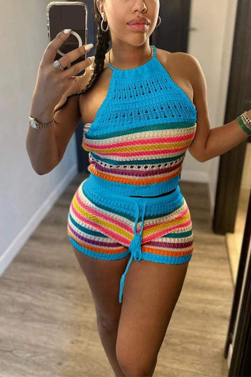 RAINBOW CROCHET SHORTS SET