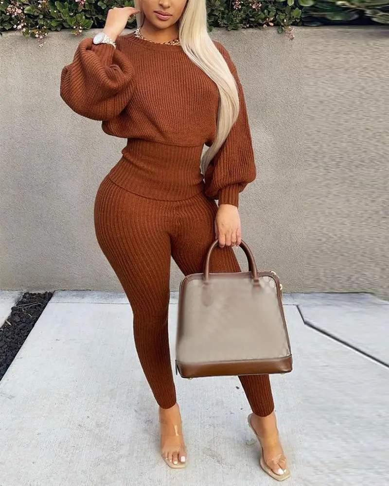 LANTERN SLEEVE SWEATER PANTS SET
