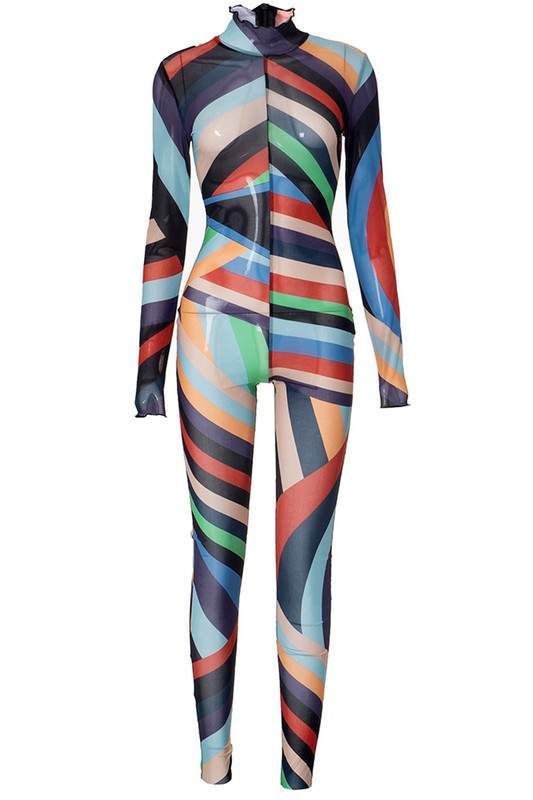 MESH GRAPHIC SHEER JUMPSUIT
