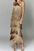 FRINGE HALTER MAXI DRESS