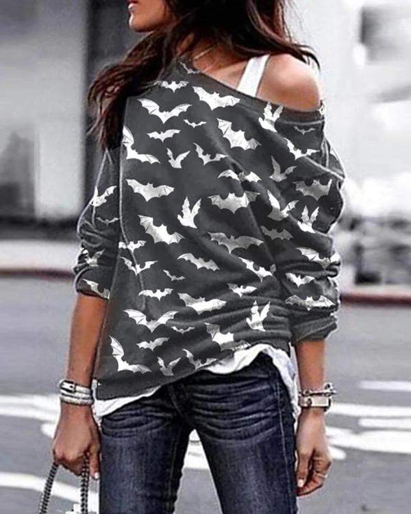 Bat Print Long Sleeve Tee Shirt