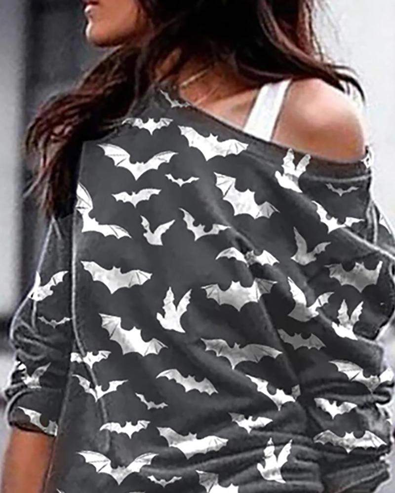 Bat Print Long Sleeve Tee Shirt