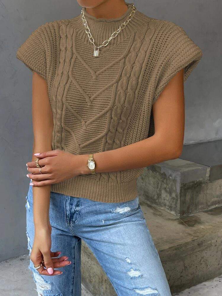 CUSTOM SPRING FASHION SWEATER OUTER WEAR TWIST HIGH COLLAR VEST WOMEN