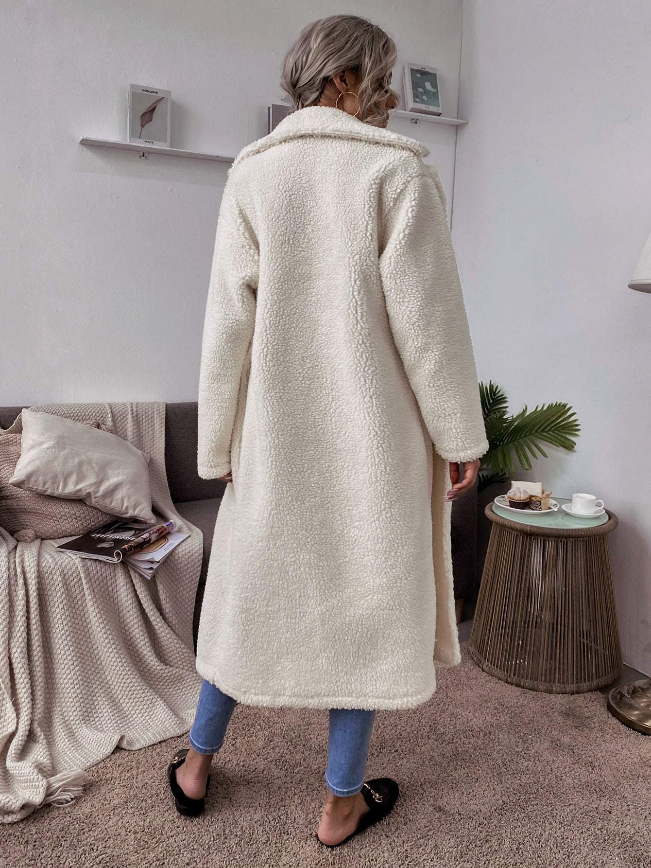 DOUBLE BUTTON LAPEL COLLAR TEDDY COAT