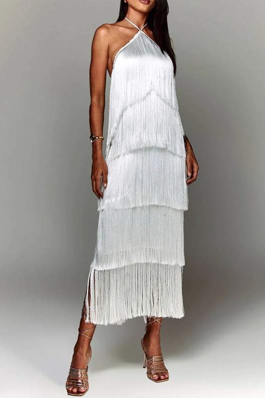 FRINGE HALTER MAXI DRESS
