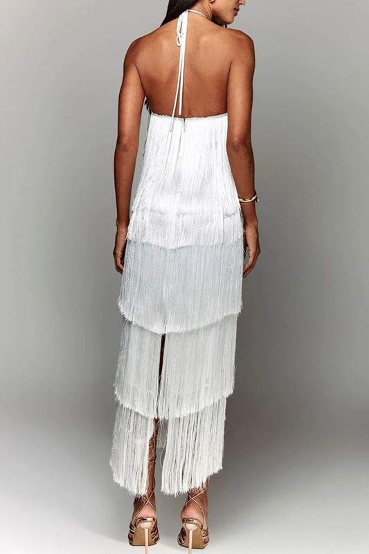 FRINGE HALTER MAXI DRESS