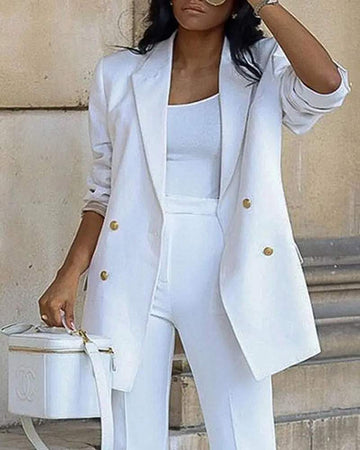 Double-Breasted Women's Blazer - Flared Pants