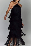 FRINGE HALTER MAXI DRESS