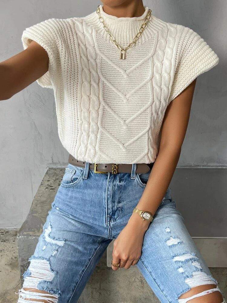 CUSTOM SPRING FASHION SWEATER OUTER WEAR TWIST HIGH COLLAR VEST WOMEN