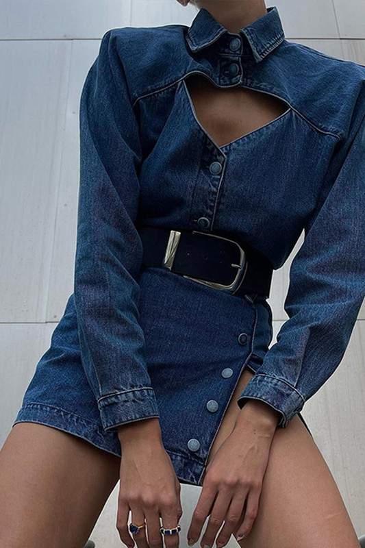 CUTOUT PARTY DENIM MINI DRESS
