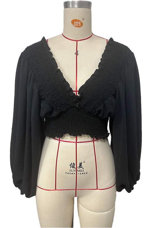 ROMANTIC FLAIR SMOCKED BLOUSE