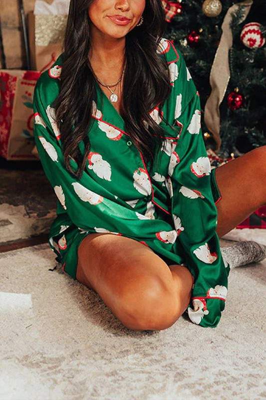 CHRISTMAS SATIN TOP AND SHORTS SET
