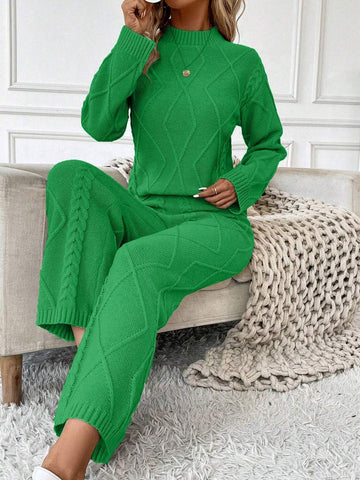 ESSNCE WOMEN S STAND COLLAR LONG SLEEVE SWEATER AND SWEATER PANTS TWO PIECE SET