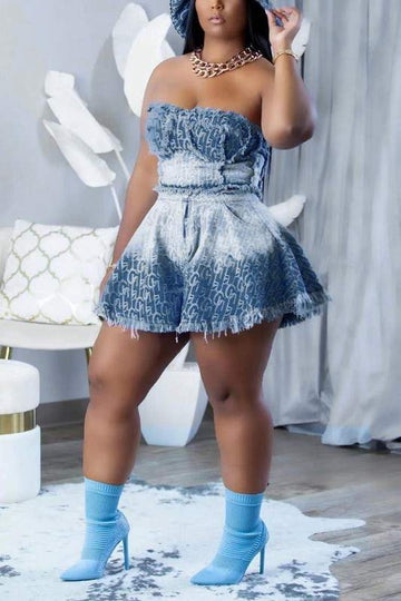 GRAPHIC DENIM TOP AND SHORTS SET