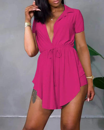 DRAWSTRING WAIST ASYMMETRICAL HEM TOP SHORTS SET