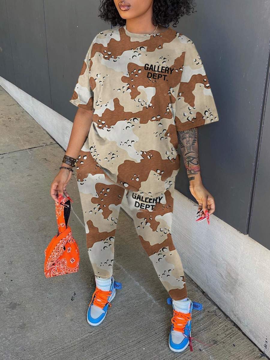 LETTER CAMO PRINT LOOSE PANTS SET