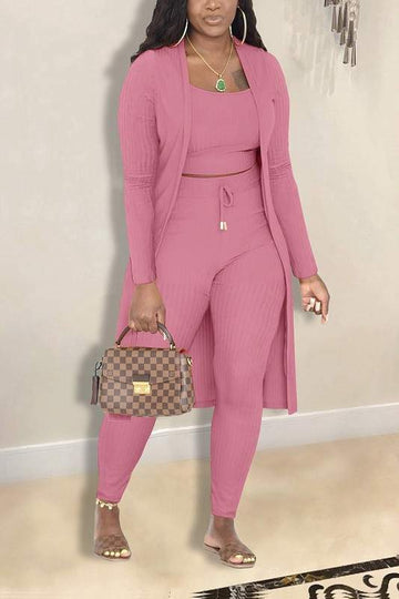 Crop Long Sleeve Open Front Cardigan Bodycon Jogger Pants Tracksuit Sets