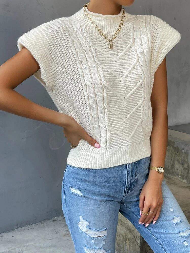 CUSTOM SPRING FASHION SWEATER OUTER WEAR TWIST HIGH COLLAR VEST WOMEN