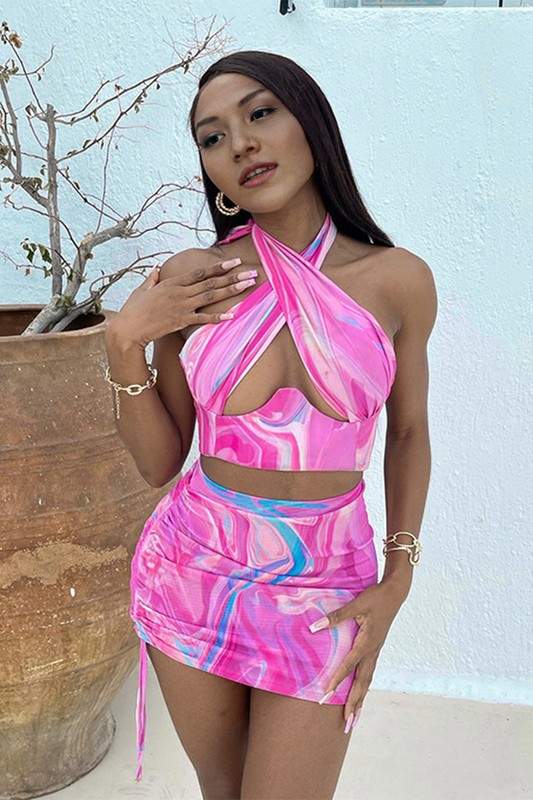 GRAPHIC CROP TOP AND SKIRT SET