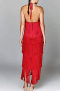 FRINGE HALTER MAXI DRESS