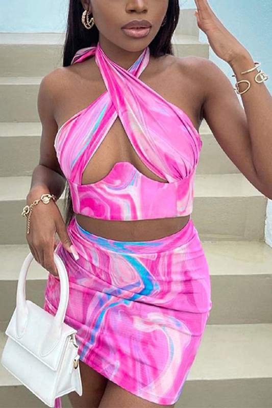 GRAPHIC CROP TOP AND SKIRT SET